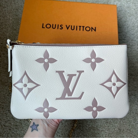 Louis Vuitton double zip pochette empreinte leather crème rose de bois rosewood - Picture 3 of 16